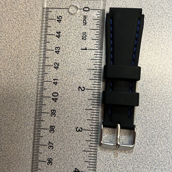 Black with Blue thread Silicone 20mm Watch Band Men - stainless steel buckle - Picture 3 of 4